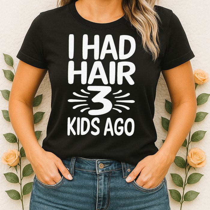 Funny Bald Dad Father Of Three Triplets Husband Fathers Day Womens T-Shirt