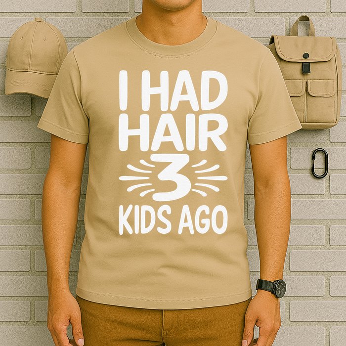 Funny Bald Dad Father Of Three Triplets Husband Fathers Day T-Shirt