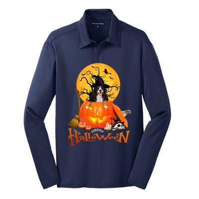 Funny Bernese Dog Spooky Halloween Silk Touch Performance Long Sleeve Polo