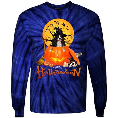 Funny Bernese Dog Spooky Halloween Tie-Dye Long Sleeve Shirt