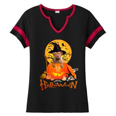 Funny Bordeaux Dog Spooky Halloween Ladies Halftime Notch Neck Tee