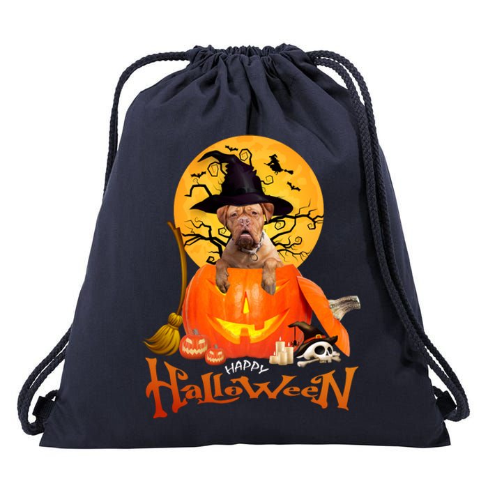 Funny Bordeaux Dog Spooky Halloween Drawstring Bag