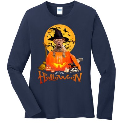 Funny Bordeaux Dog Spooky Halloween Ladies Long Sleeve Shirt