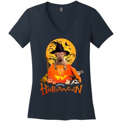 Funny Bordeaux Dog Spooky Halloween Women's V-Neck T-Shirt