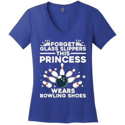 Funny Bowling Design For Women Girls Bowling Shoes Bowler Women's V-Neck T-Shirt