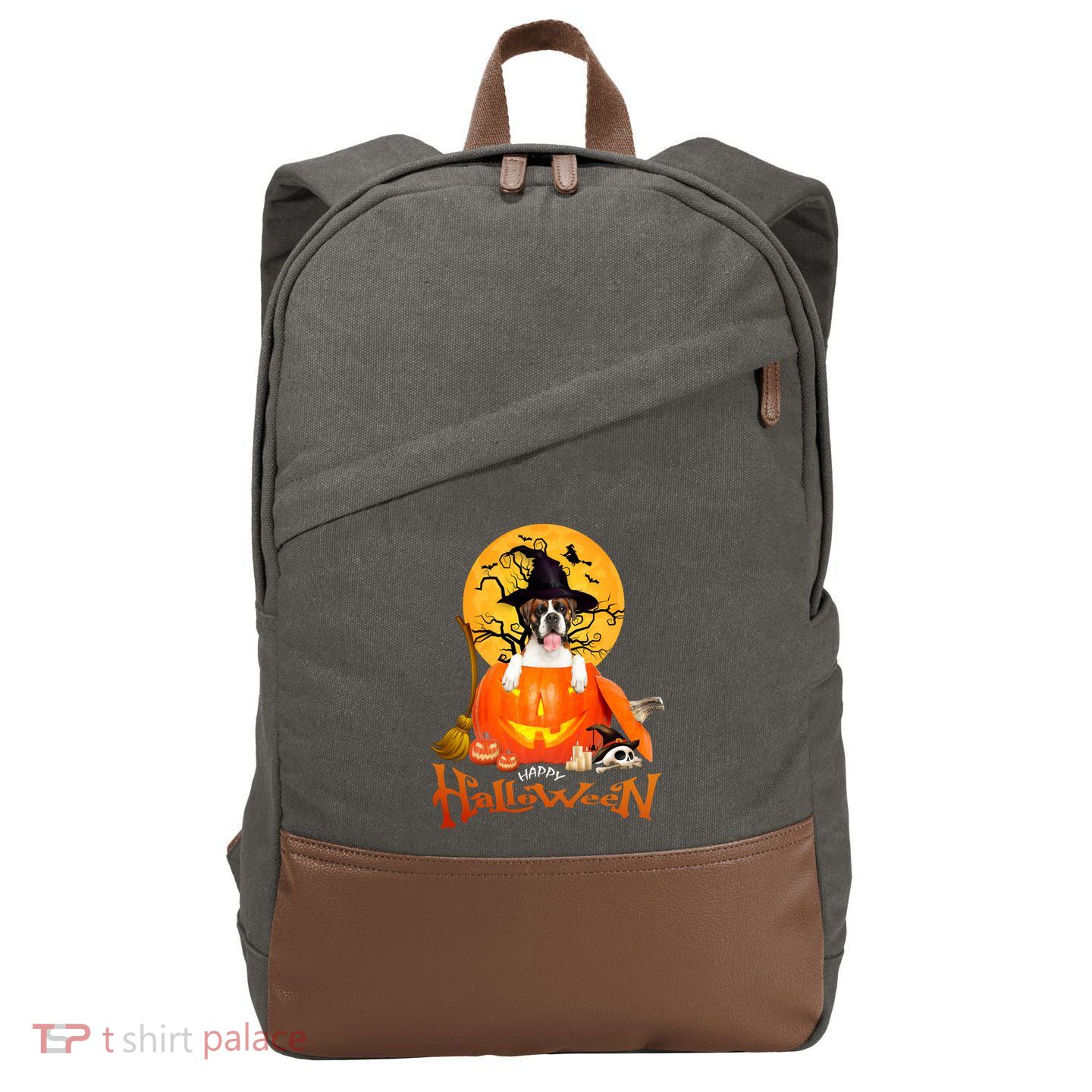 Funny Boxer Dog Spooky Halloween Cotton Canvas Backpack