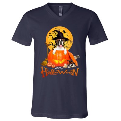 Funny Boxer Dog Spooky Halloween V-Neck T-Shirt