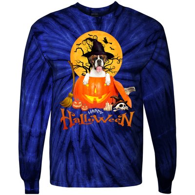 Funny Boxer Dog Spooky Halloween Tie-Dye Long Sleeve Shirt