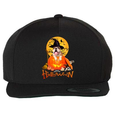 Funny Bulldog Dog Spooky Halloween Wool Snapback Cap