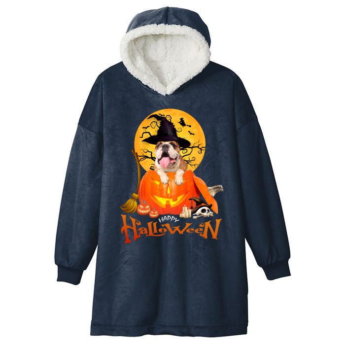 Funny Bulldog Dog Spooky Halloween Hooded Wearable Blanket