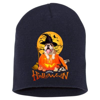 Funny Bulldog Dog Spooky Halloween Short Acrylic Beanie