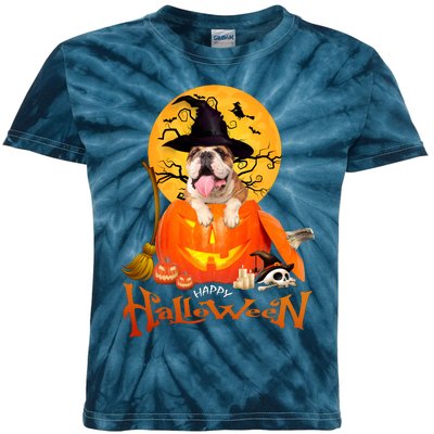 Funny Bulldog Dog Spooky Halloween Kids Tie-Dye T-Shirt