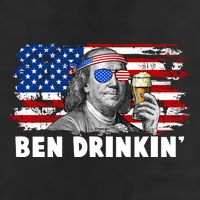 Funny Ben Drinkin USA American Flag 7 Panel Mesh Trucker Snapback Hat