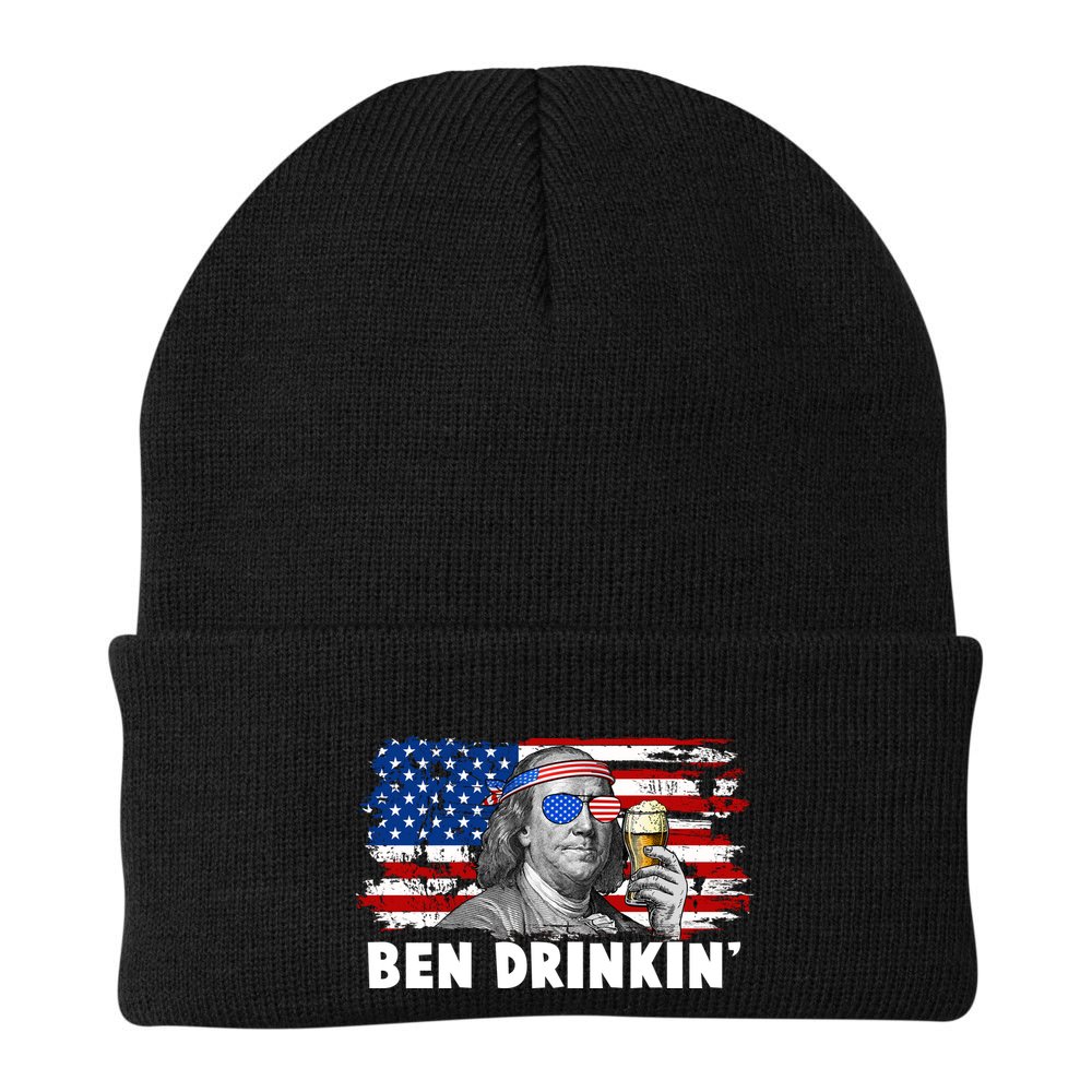 Funny Ben Drinkin USA American Flag Beanie