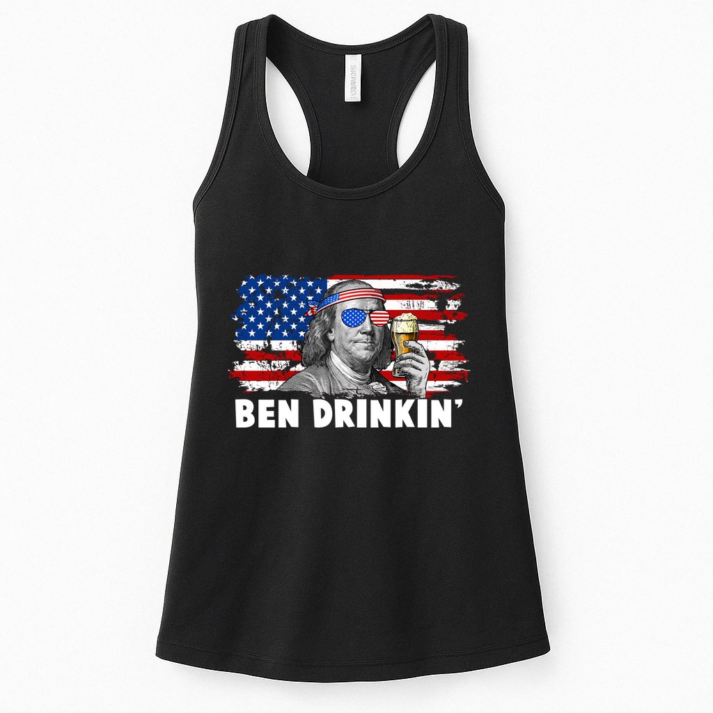 Funny Ben Drinkin USA American Flag Womens Tank Top