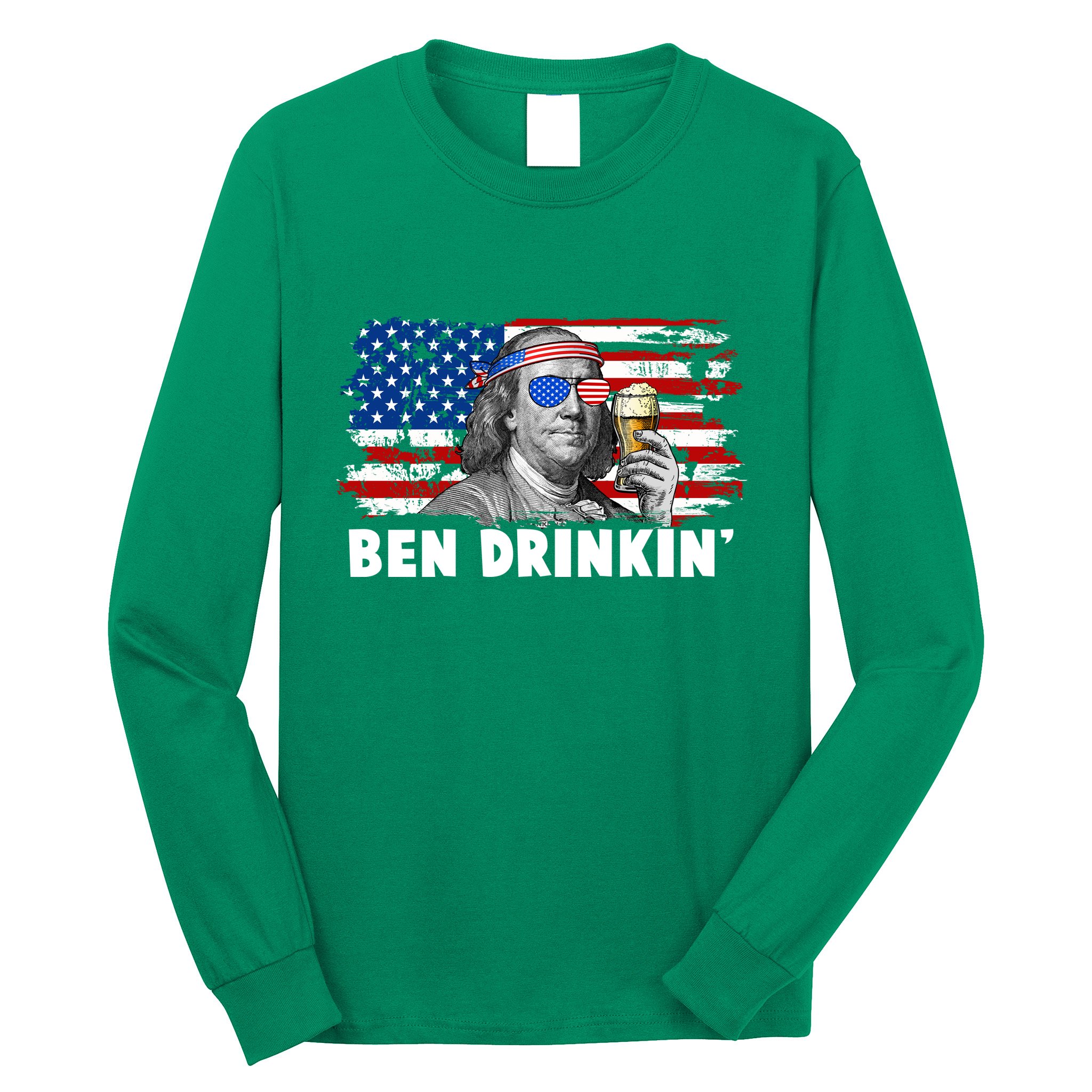 Funny Ben Drinkin USA American Flag Long Sleeve Shirt