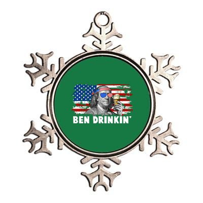 Funny Ben Drinkin USA American Flag Metallic Star Ornament