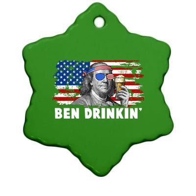 Funny Ben Drinkin USA American Flag Ceramic Star Ornament