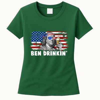 Funny Ben Drinkin USA American Flag Womens T-Shirt