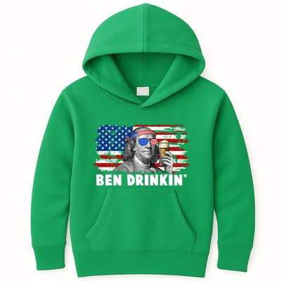 Funny Ben Drinkin USA American Flag Kids Hoodie
