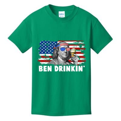 Funny Ben Drinkin USA American Flag Kids T-Shirt