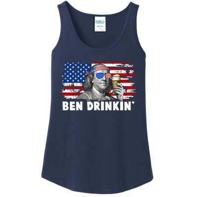 Funny Ben Drinkin USA American Flag Ladies Essential Tank