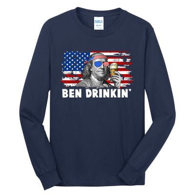 Funny Ben Drinkin USA American Flag Tall Long Sleeve T-Shirt