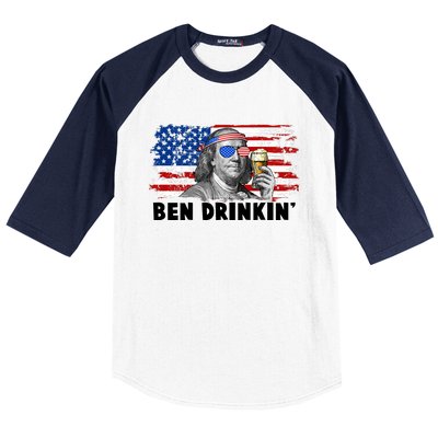 Funny Ben Drinkin USA American Flag Baseball Sleeve Shirt