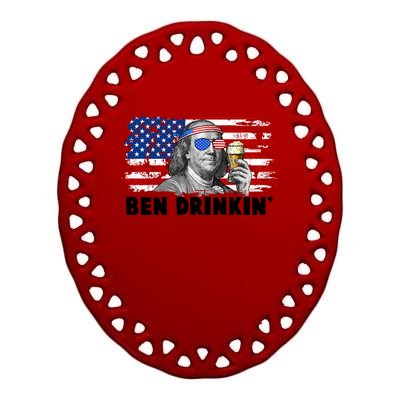 Funny Ben Drinkin USA American Flag Ceramic Oval Ornament