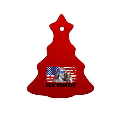 Funny Ben Drinkin USA American Flag Ceramic Tree Ornament