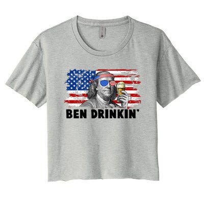 Funny Ben Drinkin USA American Flag Women's Crop Top Tee