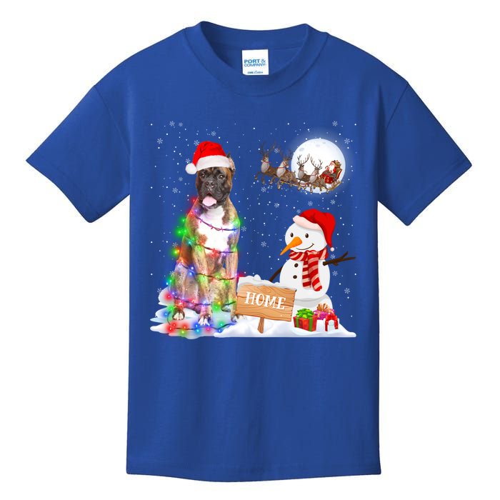 Funny Boxer Dog Christmas Snow Xmas Lights Pajama Gift Kids T-Shirt