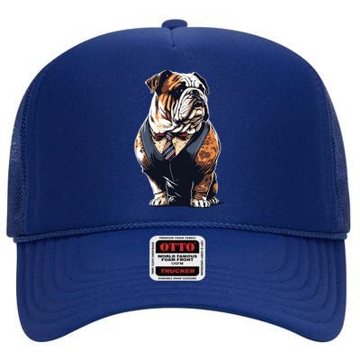 Funny Bulldog Dog High Crown Mesh Back Trucker Hat