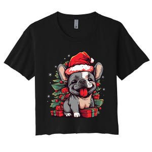 French Bulldog Dog Christmas Lights Santa Puppy Dog Lover Women's Crop Top Tee