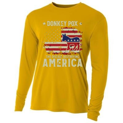 Funny Biden Donkey Pox The Disease Destroying America Back Cooling Performance Long Sleeve Crew