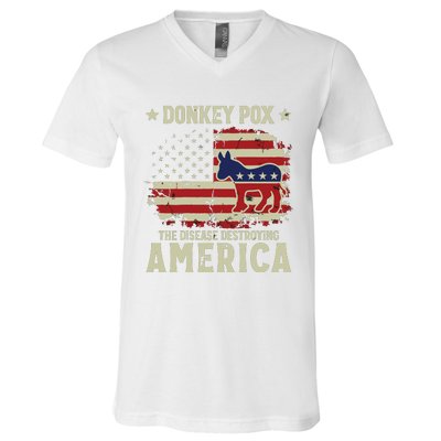 Funny Biden Donkey Pox The Disease Destroying America Back V-Neck T-Shirt