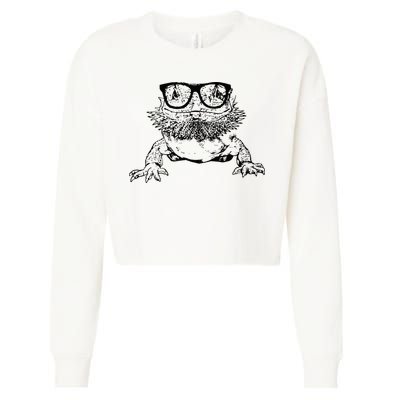 Funny Bearded Dragon Cute Reptile Lizard Nerdy Glass Animal Cropped Pullover Crew