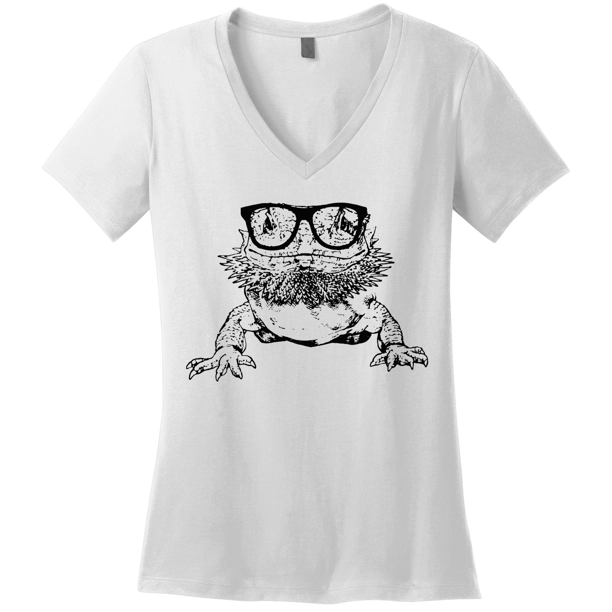 Funny Bearded Dragon Cute Reptile Lizard Nerdy Glass Animal Women's V-Neck T-Shirt