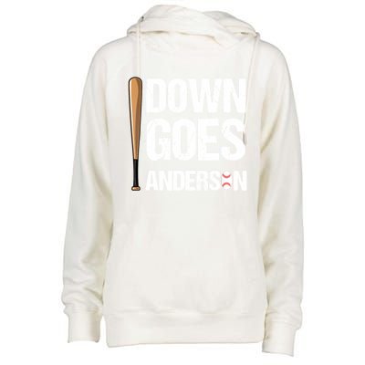 FUNNY BASEBALL DOWN GOES ANDERSON Womens Funnel Neck Pullover Hood