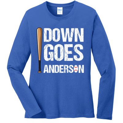 FUNNY BASEBALL DOWN GOES ANDERSON Ladies Long Sleeve Shirt