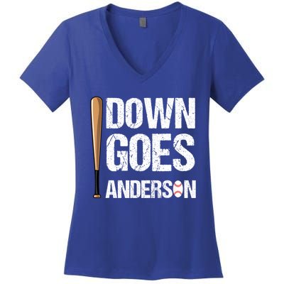 FUNNY BASEBALL DOWN GOES ANDERSON Women's V-Neck T-Shirt