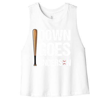 FUNNY BASEBALL DOWN GOES ANDERSON Women's Racerback Cropped Tank