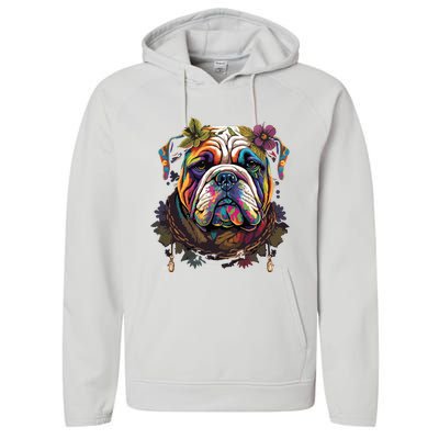 Funny Bulldog Dog Hippie Performance Fleece Hoodie