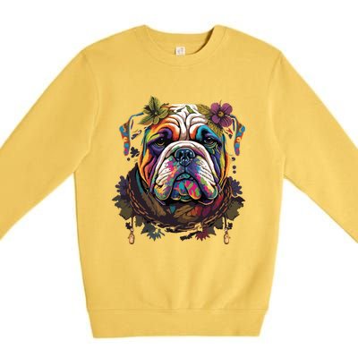 Funny Bulldog Dog Hippie Premium Crewneck Sweatshirt