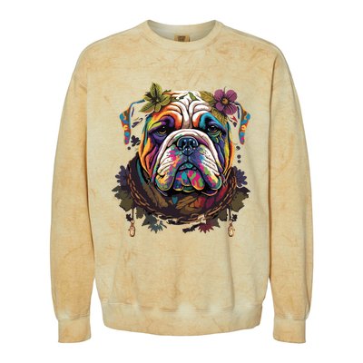 Funny Bulldog Dog Hippie Colorblast Crewneck Sweatshirt