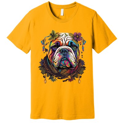 Funny Bulldog Dog Hippie Premium T-Shirt