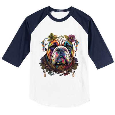 Funny Bulldog Dog Hippie Baseball Sleeve Shirt