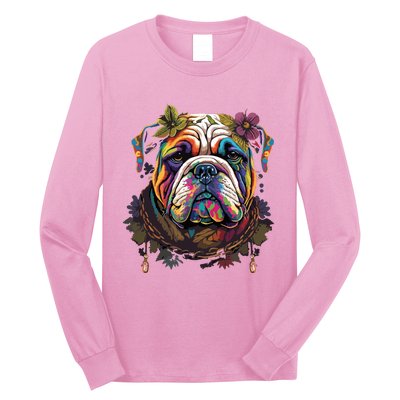 Funny Bulldog Dog Hippie Long Sleeve Shirt