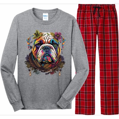 Funny Bulldog Dog Hippie Long Sleeve Pajama Set