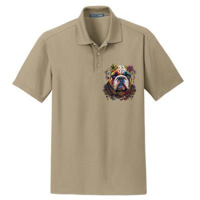 Funny Bulldog Dog Hippie Dry Zone Grid Polo